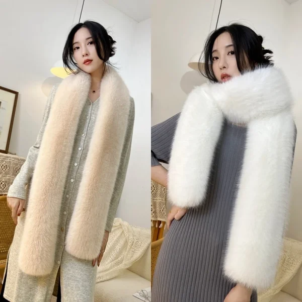 Sciarpa in pelliccia sintetica da 180 cm Colletto peloso invernale Morbido lungo scialle in peluche Scaldacollo Moda donna Sciarpe soffici Decorazione di abbigliamento 2