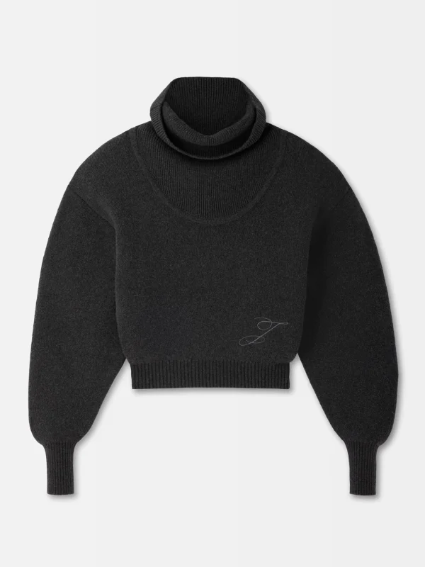 Design del marchio di lusso 2025 Inverno Nuovo in maglione lavorato a maglia grigio scuro per le donne Maglieria allentata Pullover Abiti a collo alto da donna 2