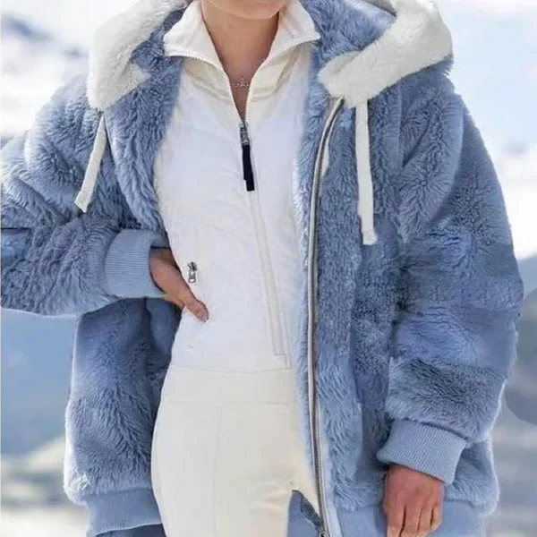 Giacca da donna con cappuccio con cerniera in peluche allentata autunno e inverno di nuovo stile 4