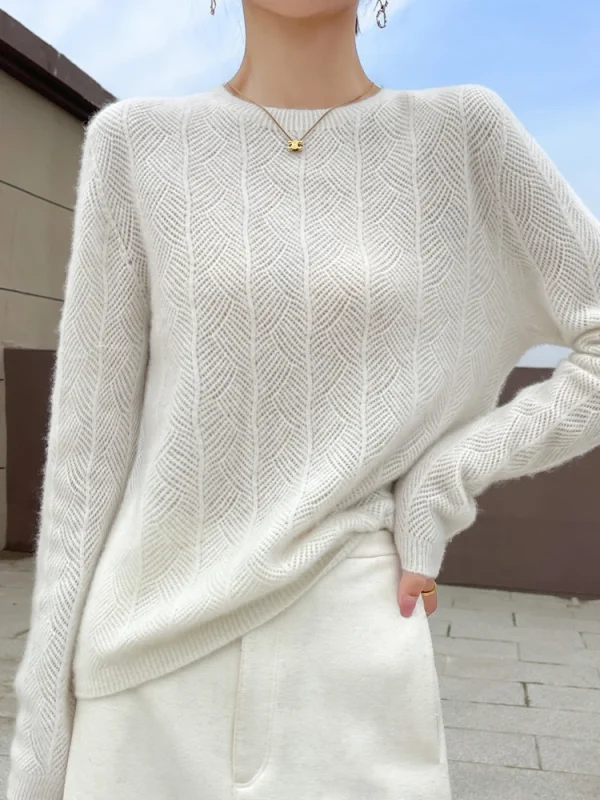 Autunno Inverno Donna Maglione di cachemire Manica lunga O-Collo Pullover 100% lana merino Maglieria Basic Hollow Maglione Coreano Popolare 4