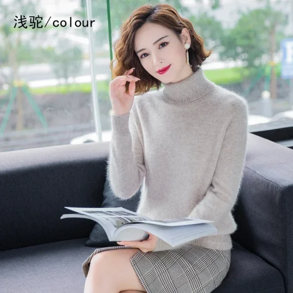 Autunno Inverno 100% visone maglione di cashmere donna maglieria pullover spesso caldo tinta unita plus size base risvolto alto abbigliamento top 3