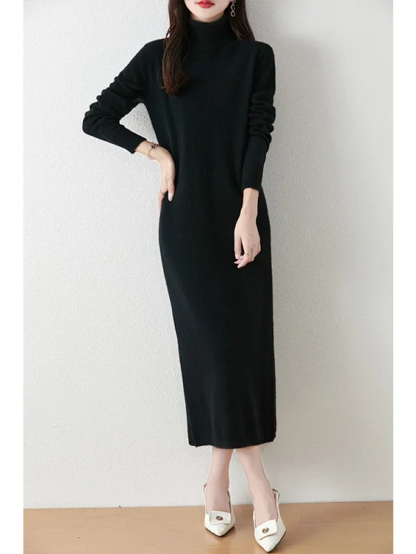 Scelta delle nuove donne 100% lana merino vestito con scollo a V sottile abiti a maniche lunghe Office Lady Elegan abiti primavera autunno di alta qualità 6