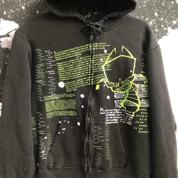 Felpa con cappuccio da donna Abiti gotici estetici Y2K Cyber Grunge Emo Felpe con zip Grafica vintage Stampa Abiti Kpop per donna 4