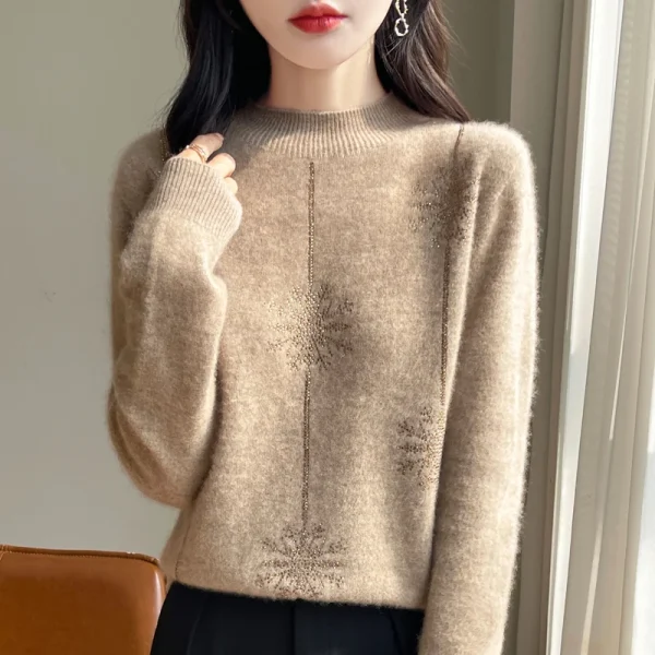 Maglione da donna stile natalizio collo a lupetto manica lunga autunno inverno pullover caldi spessi camicie con fondo allentato lavorato a maglia maglione rosso 5