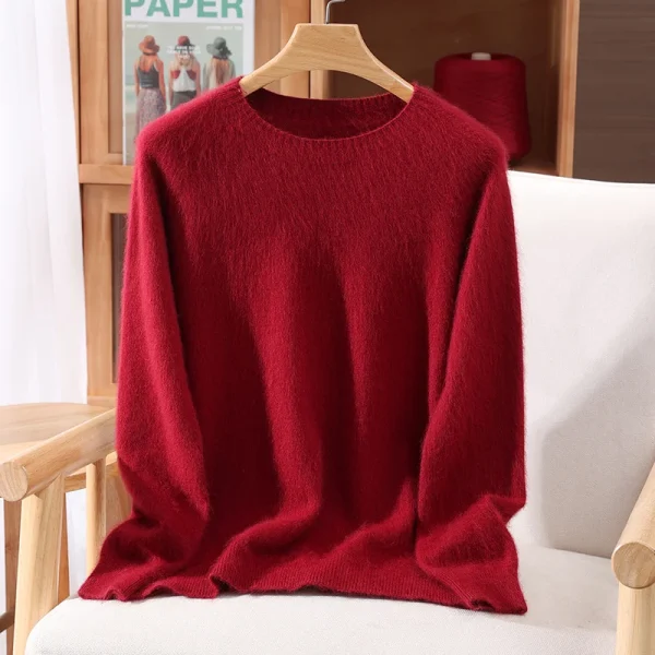 Maglione basic da donna in cashmere visone 100% pullover solido autunno inverno lungo lanugine spazzolatura maglieria in cashmere manica raglan abbigliamento 5