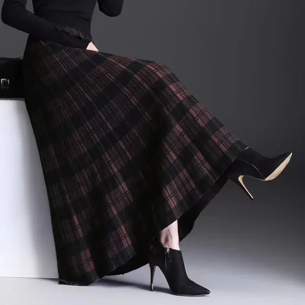 Gonne scozzesi da donna Gonne lavorate a maglia Gonne lunghe invernali Donna Moda 2025 Gonna nera calda Gonna lunga elegante di grandi dimensioni da donna 4