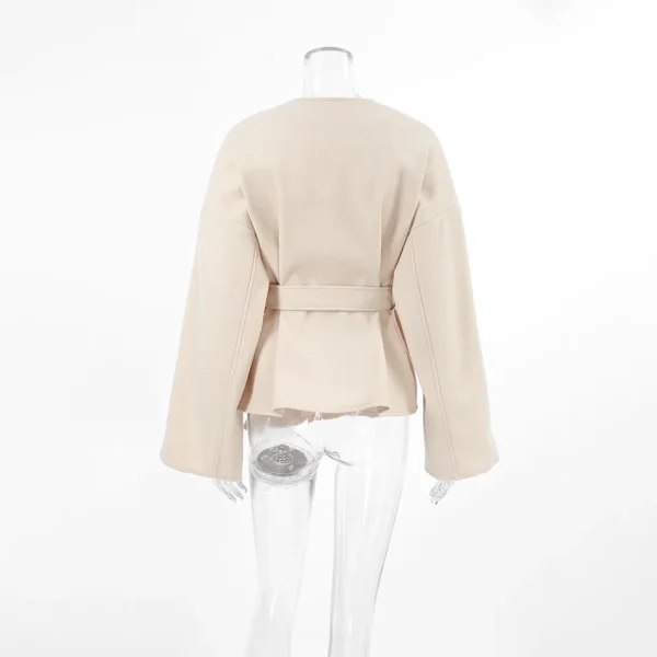 Cappotto con lacci solido moda per donna Giacca elegante a maniche lunghe con scollo a V 2025 Autunno Inverno New Lady Street Capispalla 6