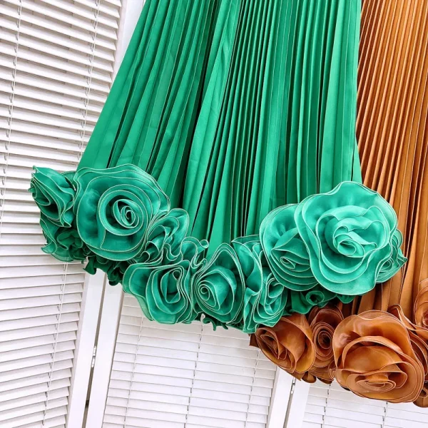 Eleganza francese Temperamento Elastico a vita alta A-line Gonna a pieghe fiore 3D Moda Versatile Gonne lunghe Donna Primavera 2025 3