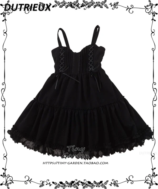 Abito con bretelle in pizzo con fiocco per ragazze dolci autunno e inverno bordeaux JSK Abiti eleganti con canotta dimagrante a vita alta stile Lolita 6