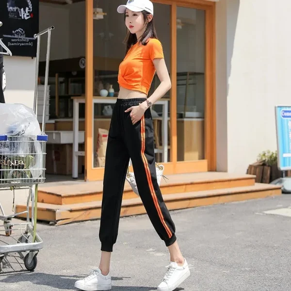 Pantaloni Harem larghi neri a nove tendaggi Pantaloni lunghi sportivi larghi da donna Autunno Nuovo stile Pantaloni con risvolto casual AE Stock Origine Mento 2