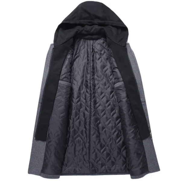 DIMUSI Giubbotti di lana con cappuccio da uomo invernali Casual Collo a sciarpa medio lungo Cappotto di lana spessa di cotone Trench di lusso maschile 5