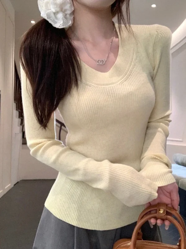 Maglione sottile autunnale da donna o collo pullover lavorato a maglia maglieria a maniche lunghe top abiti di moda coreani maglioni slim basic solidi 2