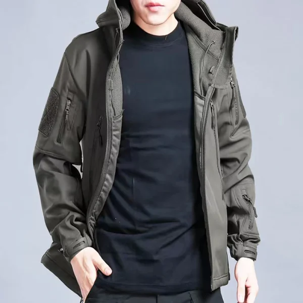 Uomo Autunno Inverno Softshell Giacche in pile Impermeabile Pesca all'aperto Escursionismo Caccia Termico Camping Cargo Cappotti Caldi M-5XL 4
