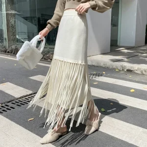 Gonne lunghe con nappe francesi chic per le donne A-line a vita alta femminile Faldas Ajustadas Gonna lunga moda autunnale da donna Dropshipping 1