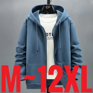 Felpa con cappuccio da uomo di grandi dimensioni Felpa a maniche lunghe con cappuccio Felpa da uomo con zip in cotone sciolto foderato in pile Top casual con cerniera Grande grasso Plus 10XL 12XL 1