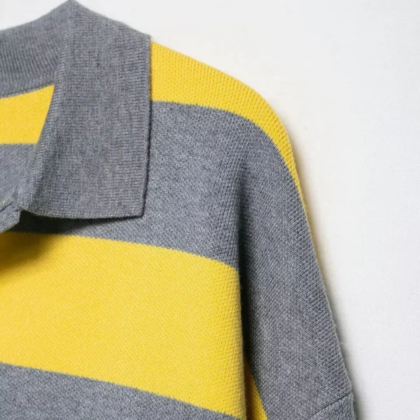 Autunno nuove donne abbigliamento alla moda design alla moda maglione con colletto POLO a righe casual manica lunga maglieria elegante femminile 6