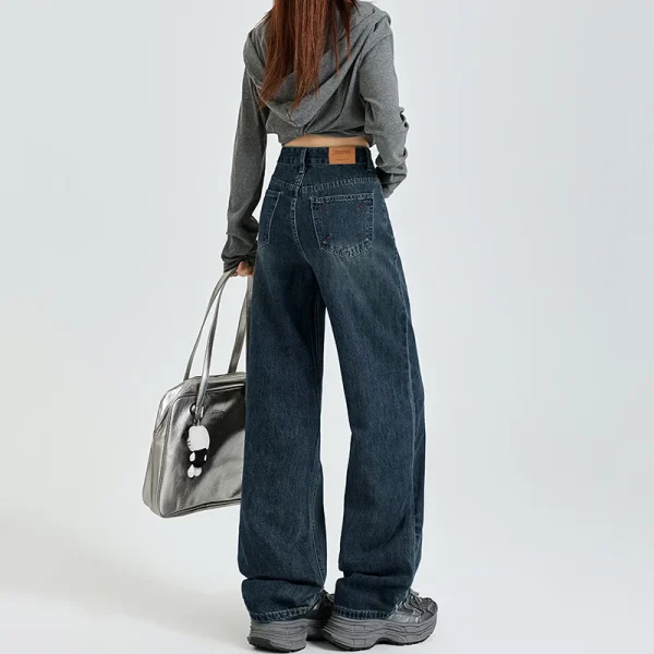 Jeans casual da donna vestibilità rilassata stile vintage pantaloni a gamba larga a vita alta pantaloni lunghi dritti drappeggiati pesanti autunno inverno 2
