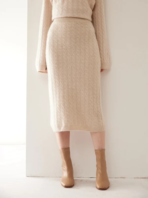 Autunno Inverno 100% Gonna in cashmere Donna Soild a metà polpaccio Vita alta Twist Flower Fit Abito lavorato a maglia dimagrante Leggero Lusso Elegante 2