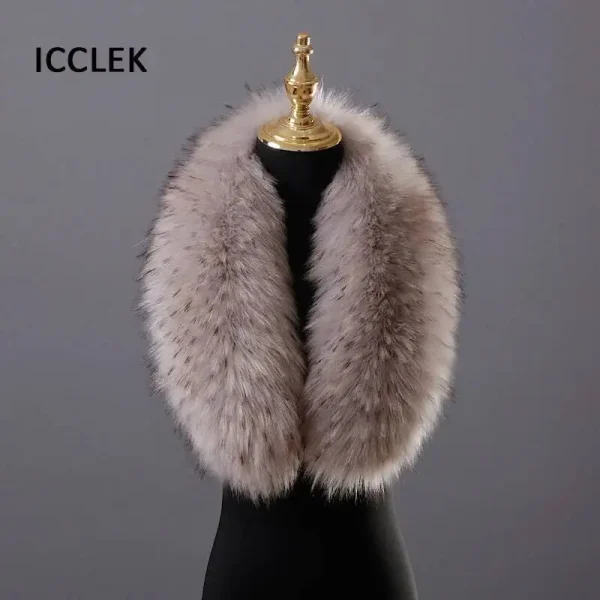 Colletto in pelliccia sintetica da donna scialle caldo invernale sciarpa imitazione collo di pelliccia di procione giacche cappotto cappello striscia collo di pelliccia finta di grandi dimensioni 4
