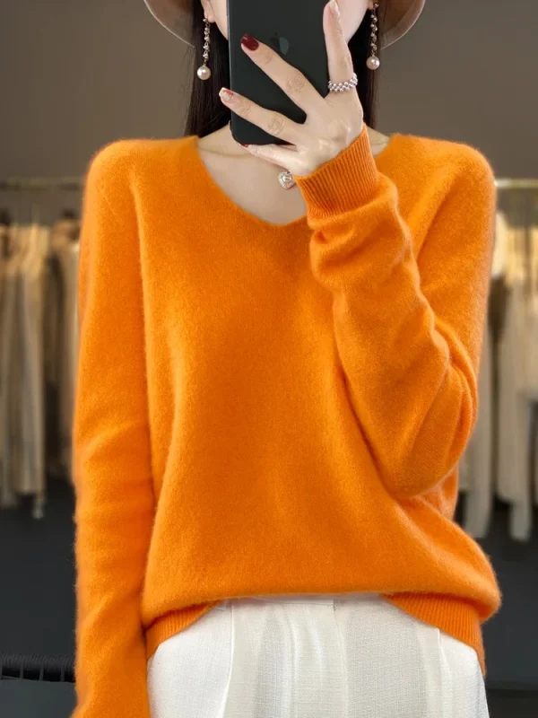 100% lana Merino maglione da donna con scollo a v pullover a maniche lunghe autunno inverno maglione di base maglieria in Cashmere abbigliamento femminile caldo 2