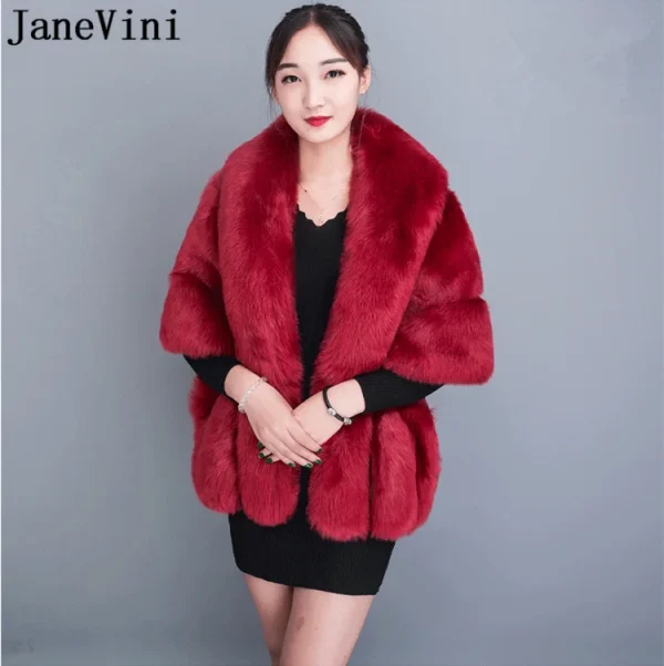 JaneVini Winter Plus Size donna pelliccia mantella grigio mantello nero mantella finta pelliccia di volpe involucri nuziali stole Party Boleros coprispalle 4