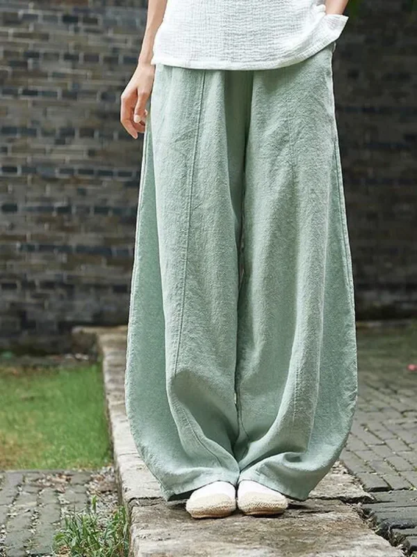 2024 Cotone Lino Bloomers Pantaloni a gamba larga Donna Vintage Full Length Moda Elegent Pantaloni Solid Elasitic Vita Primavera Autunno 5XL 3