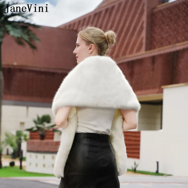 JaneVini Vendita Calda Inverno Pelliccia Sintetica Scialle Da Sposa Bolero Mariée Avorio Caldo Abito Da Sera Delle Donne Avvolge Mantello Da Sposa Mantello Sposa Stola 3