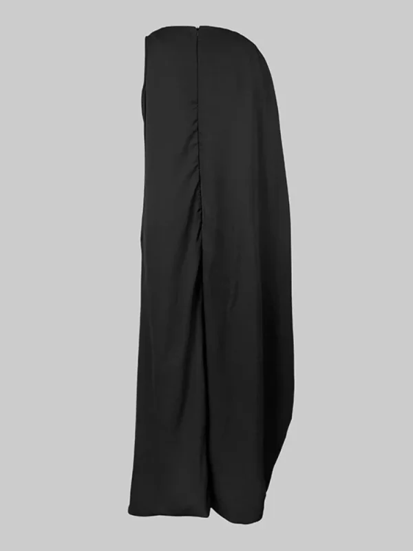 Onecozyday Abito lungo monospalla da donna in colore a contrasto Nero e oro Girocollo Slim Fit Abiti da sera a vita alta 5