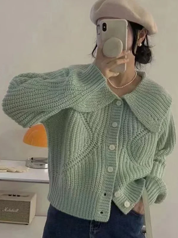 Maglione cardigan con colletto alla Peter Pan di nuova moda da donna maglione monopetto allentato casual cappotto autunno inverno abiti lavorati a maglia 3