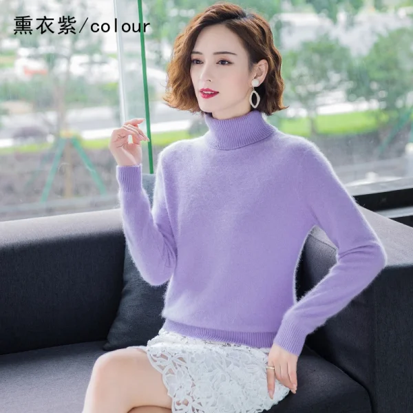 Autunno Inverno 100% visone maglione di cashmere donna maglieria pullover spesso caldo tinta unita plus size base risvolto alto abbigliamento top 2