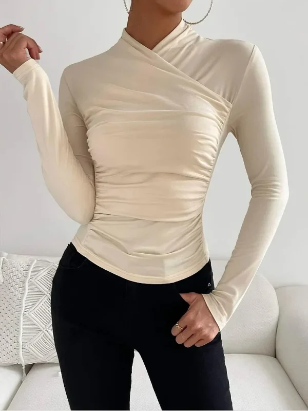 2024 Autunno/Inverno Nuovo Design Sensibilità Cross-Border Amazon Slim Fit T-shirt Tessuto in poliestere Collo alto Decorazione scozzese 4