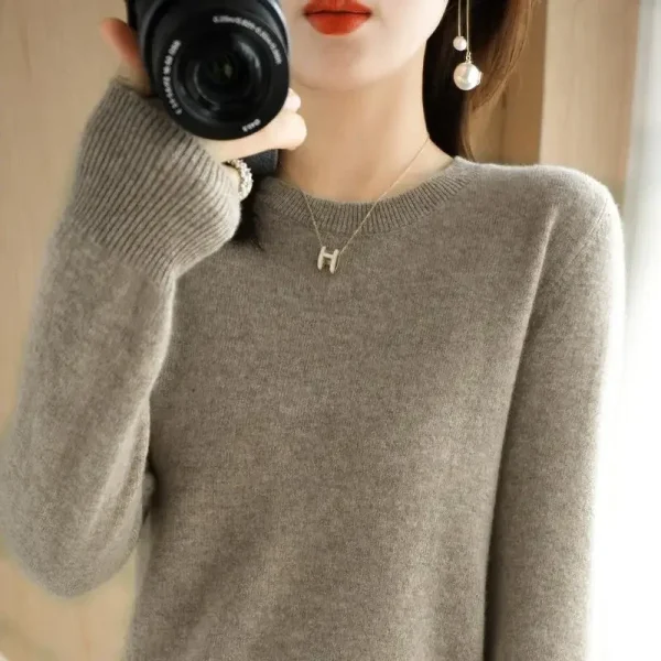 2025 Maglione da donna Primavera Autunno Manica lunga O-Collo Pullover Camicie con fondo caldo Maglione moda coreana Maglieria Maglioni morbidi 1