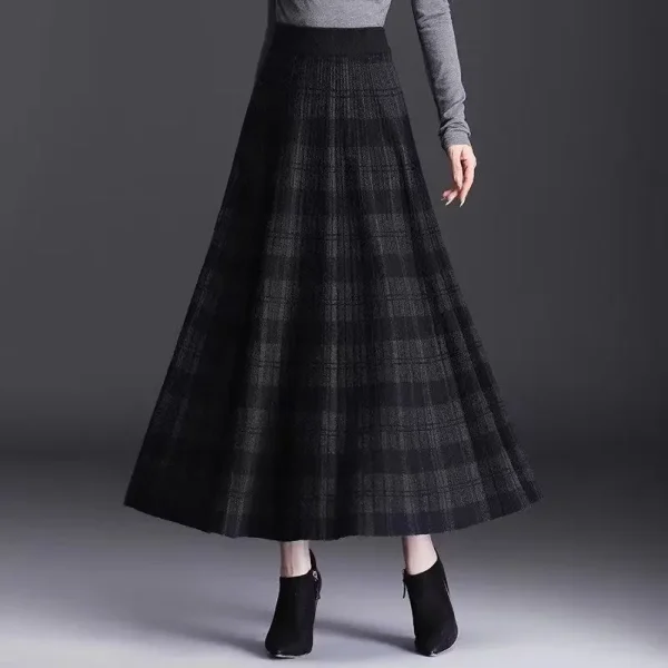 Gonne scozzesi da donna Gonne lavorate a maglia Gonne lunghe invernali Donna Moda 2025 Gonna nera calda Gonna lunga elegante di grandi dimensioni da donna 5
