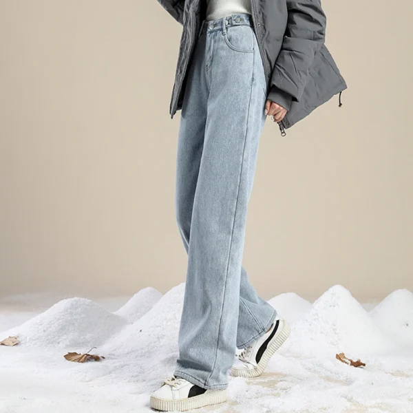 Donna Vita alta Streetwear Jeans addensati Pantaloni larghi moda femminile Lady Nero Grigio Azzurro Blu Punk Pantaloni in denim termico 5