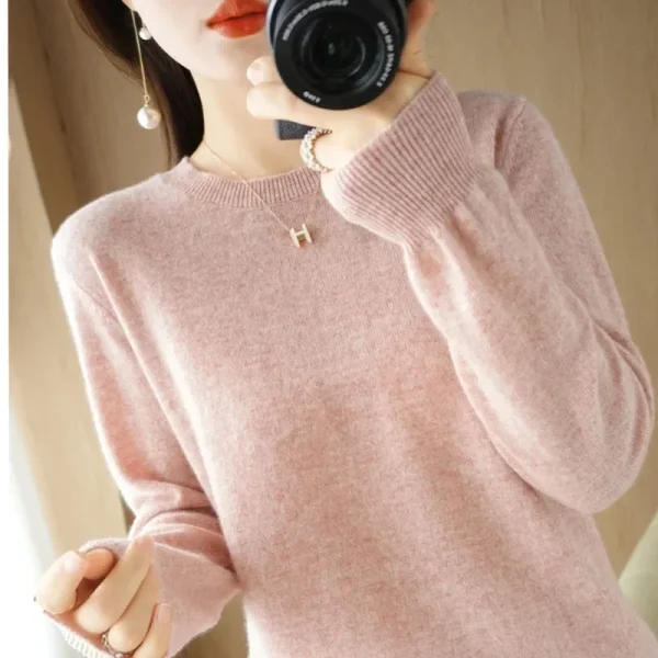 Maglione da donna O-Collo Autunno Inverno Pullover di base Caldo Casual Tira Maglioni Moda coreana Primavera Maglieria Camicia che tocca il fondo 2025 4
