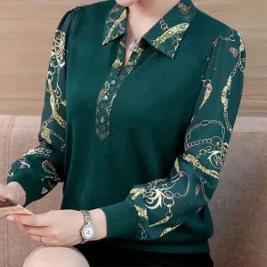 Moda coreana colletto rovesciato manica lunga top femminile Casual pendolare stampato t-shirt pullover abbigliamento donna autunno inverno 1