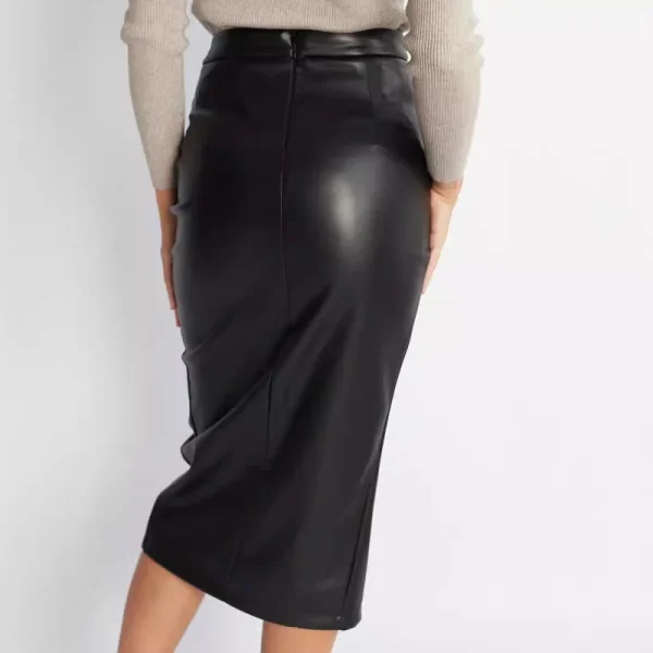 Novità nella gonna in pelle PU da donna 2024 Autunno Inverno Office Lady a vita alta con cerniera a pieghe gonne aderenti gonna sexy femminile 5