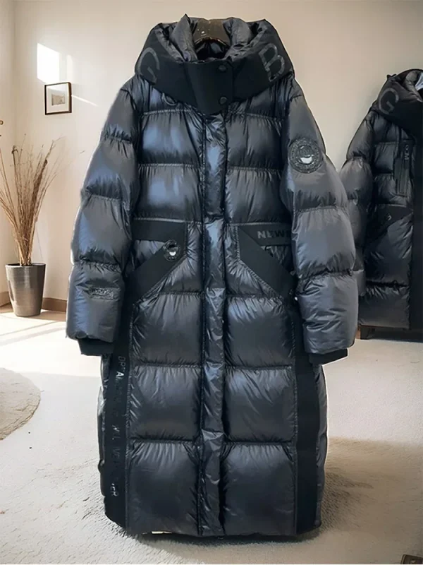 2025 Nuovo Autunno Inverno Femminile Con Cappuccio Piumino D'anatra Bianca Inverno Lucido Caldo Addensato Lungo Piumino Antivento Outwear 1