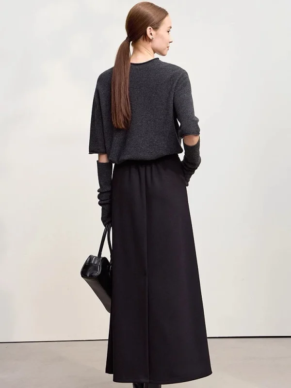 Amii Gonne per donna 2025 Inverno Nuovo Pendolare Allentato Lungo Lavorato a maglia Gonna a trapezio Lana Solido Abbigliamento versatile Donna 12544124 2