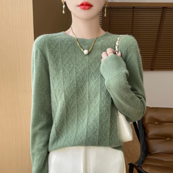 Prima linea pronta da indossare 100% lana merino autunno e inverno nuovo maglione da donna girocollo maglione pullover lavorato a maglia fondo cashmer 4