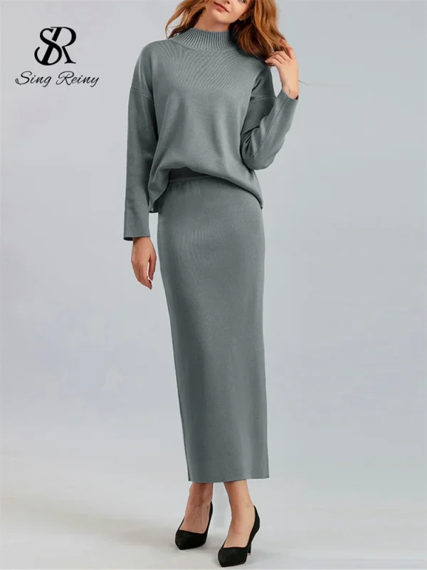 SINGREINY Moda Autunno Maglione Due Pezzi Abiti da Donna Allentato Caldo Pullover + Gonna Lunga Divisa 2024 Inverno Casual Set Lavorato a Maglia 6