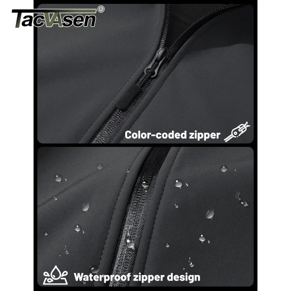 TACVASEN Giacca Softshell foderata in pile Giacca antipioggia da uomo con zip intera Giacca da lavoro all'aperto Primavera Trekking Escursionismo Giacca a vento da uomo 4