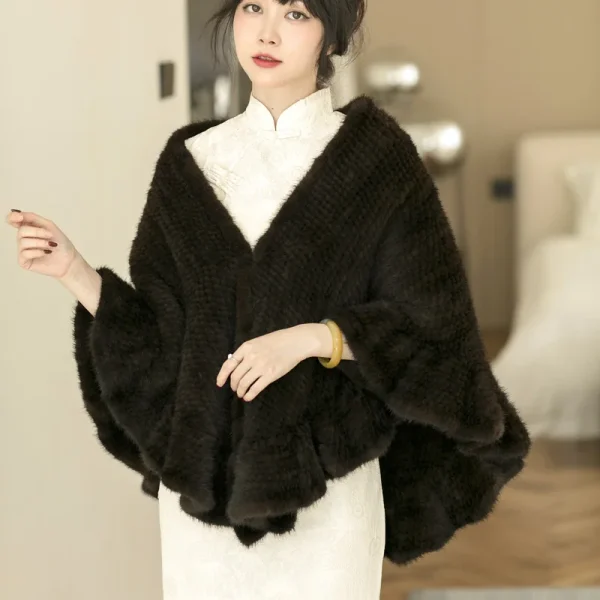 Besfilin Double-Sided Reale Pelliccia di Visone Mantello da Donna Mezza Rotonda Scialle da Viaggio Poncho Sciarpa Tessuta Moda Caldo Autunno Inverno 6