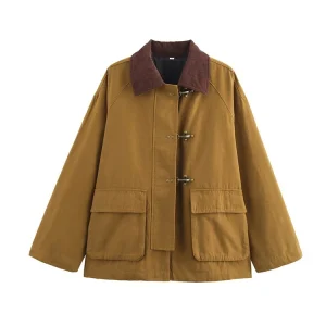 Moda donna Retro hit colore risvolto impiombatura giacca 2024 autunno e inverno in Europa e negli Stati Uniti nuovo vento strada casual sciolto maniche lunghe tasche monopetto donna 1