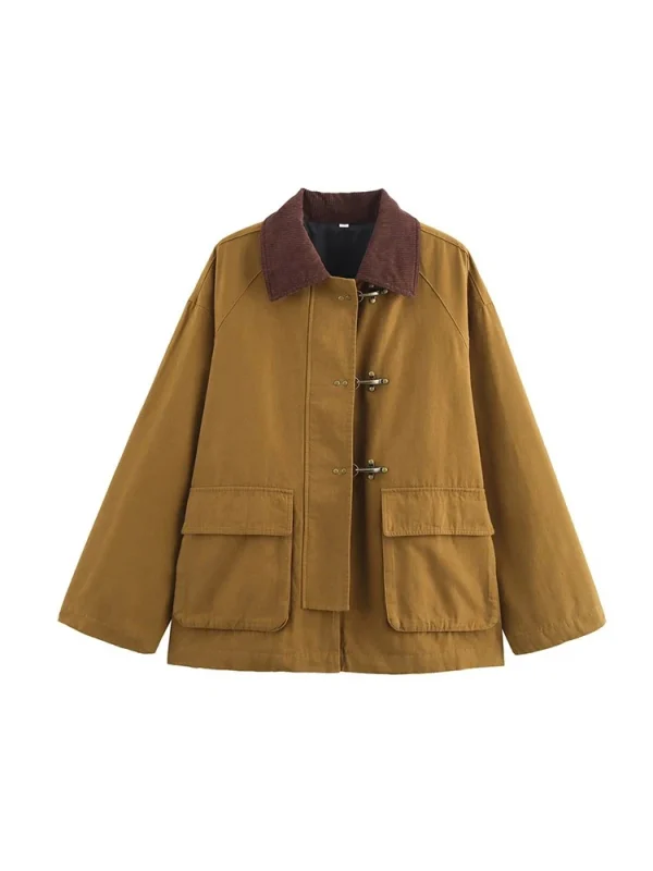 Moda donna Retro hit colore risvolto impiombatura giacca 2024 autunno e inverno in Europa e negli Stati Uniti nuovo vento strada casual sciolto maniche lunghe tasche monopetto donna 1