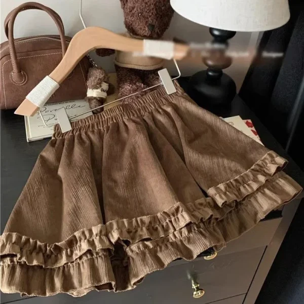 OCEANLOVE Minigonna in velluto con volant Solido Autunno Inverno Gonna donna retrò Moda coreana Vita alta Dolce ed elegante Faldas Mujer 3