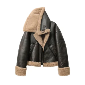 ZVRI 2024 Nuovo stile Autunno inverno delle nuove donne addensate calde giacca corta double face Cappotto marrone da donna 1