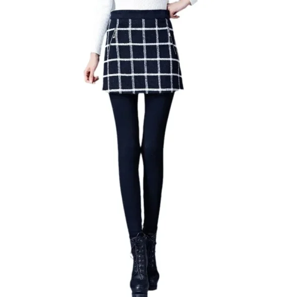 Leggings autunno inverno in pile ispessito Pantaloni base dimagranti integrati da donna con gonna Capispalla design finto in due pezzi 5