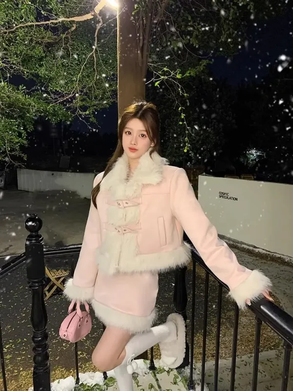 Lussuoso cappotto a maniche lunghe con pelliccia e gonna longuette Set per donna Office Lady 2023 Autunno/Inverno Moda di alta qualità 2