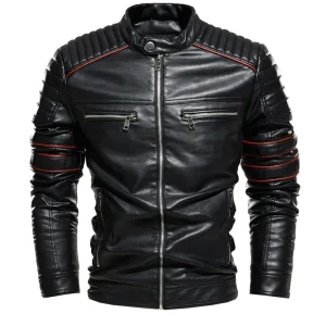 Streetwear Biker Coat Slim Fit autunno inverno cappotto uomo foderato in pelliccia uomo giacca moto moda uomo giacca in pelle caffè 1